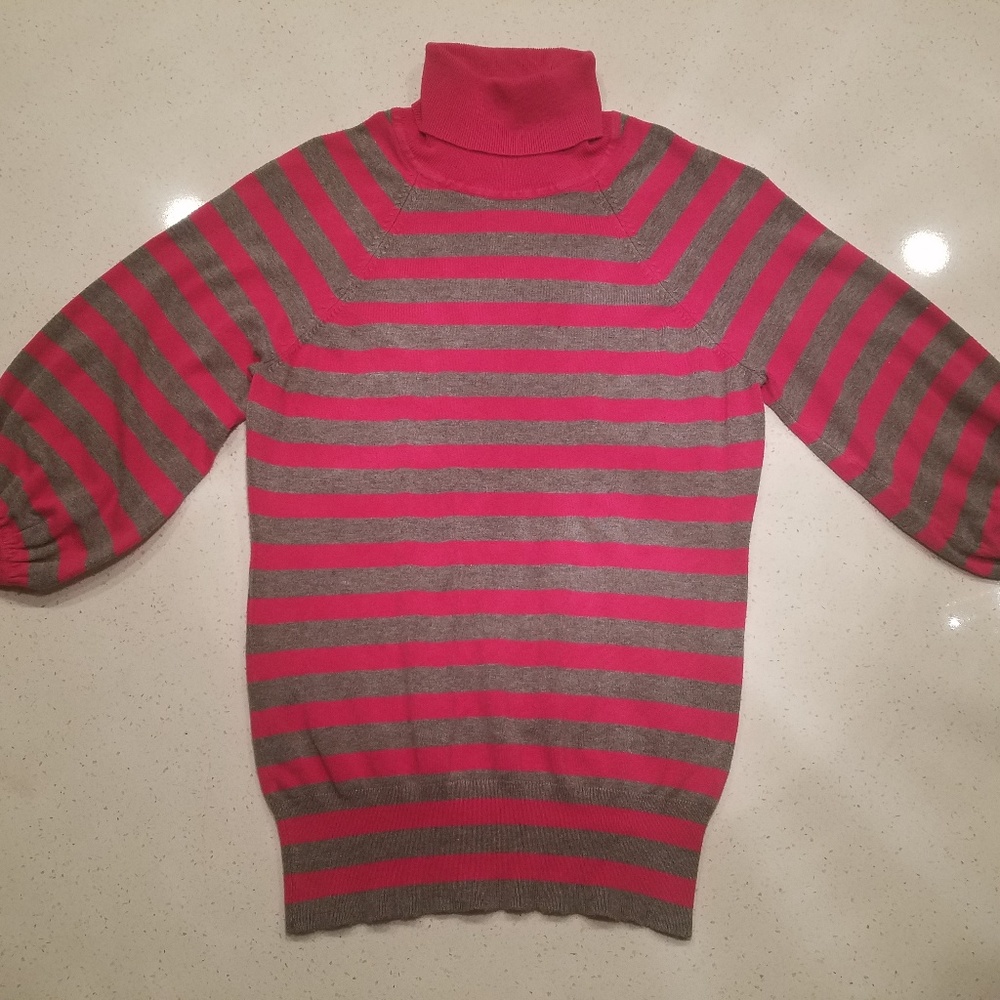 Express Pink & Gray Striped Turtle Neck 3/4 Sleeve